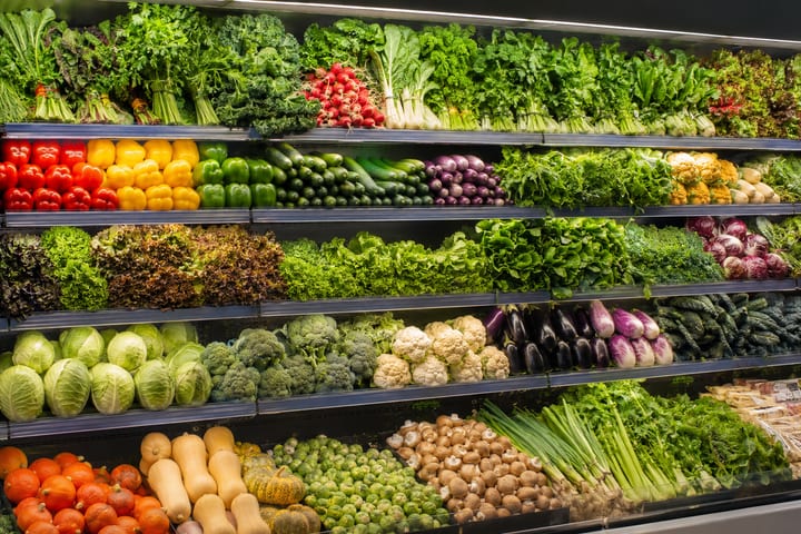 Fresh produce market display — supermarket fresh categories