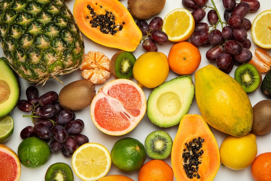 Assorted fresh fruits display